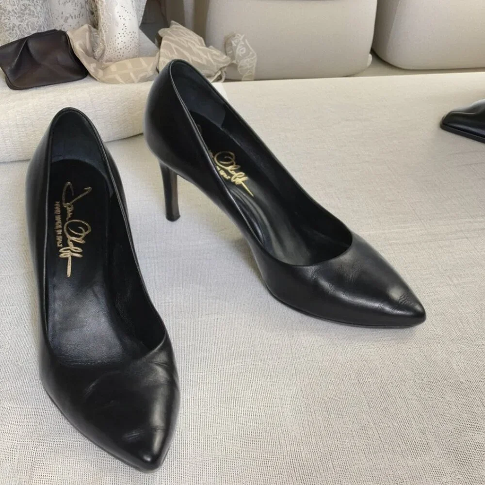 Joan Oloff Deborah Black Luxury Leather Mid-Stiletto Heel, Size 36 (US 6)